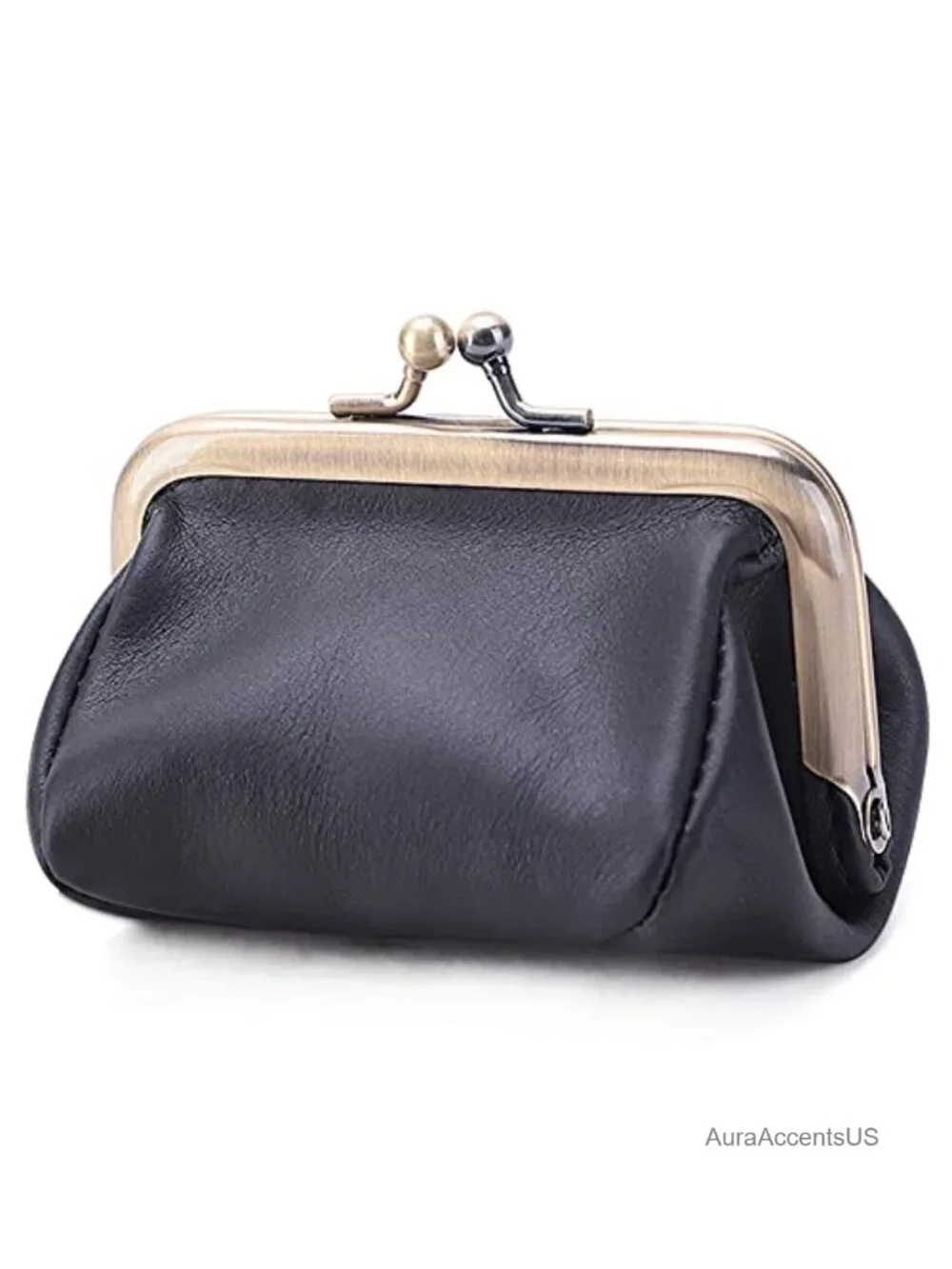 Genuine Leather Kiss Lock Clutch Bag Coin Purse